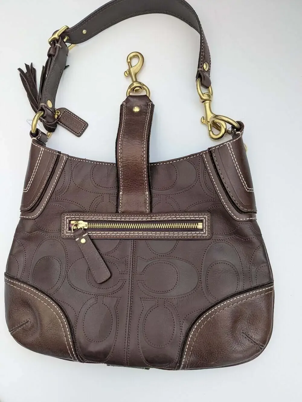 Vintage Coach Hampton Brown Embossed Stitch Signature Leather Hobo Bag/Purse